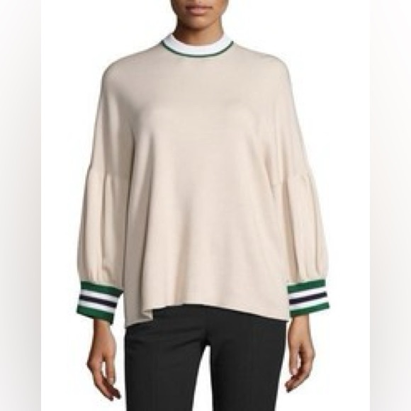 TIBI Oversized Puff Sleeve 100% merino wool shirt In Pale Blush Multi sz XS - Picture 1 of 6